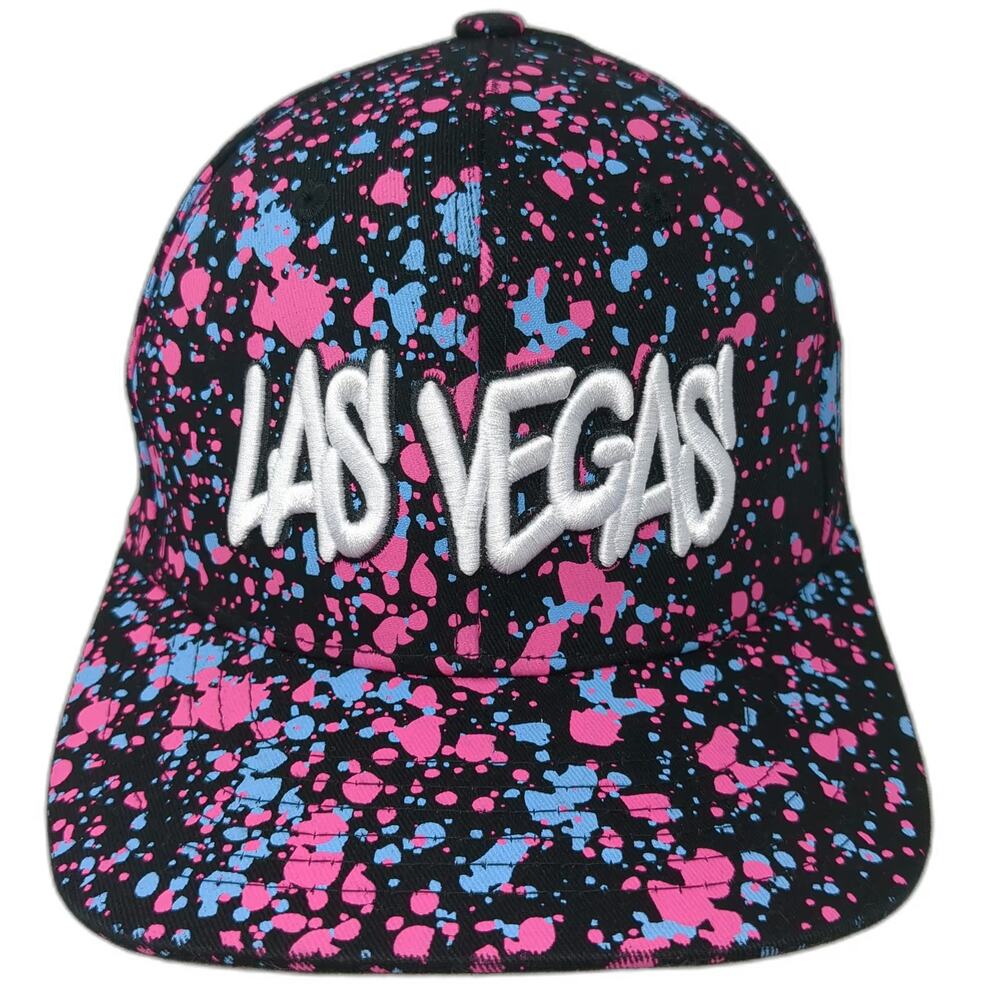Elidan Snapback Hat Black Pink Blue Splatter Las Vegas One Size Flat Brim Cotton